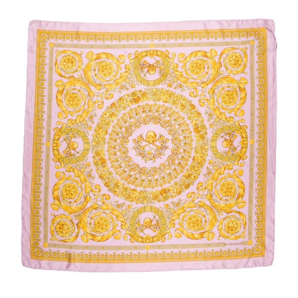 Versace Yellow and pink skull and crossbones Silk Scarf